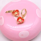 Flower Brass Earring Earrings 2021 Slap-up 1-2mius Real Gold Plated Carved Flower Red Heart Pendant Brass Hoop Earring