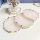 Crystal Crafts Crystal Natural Round Rose Quartz Pink Natural Crystal Gem Coaster With Gold Rim Crystal Crafts