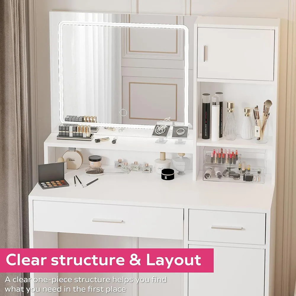 Modern 3-Level Storage Dresser with Large Drawer 3 Lighting Modes & Adjustable Brightness LED Lighted Mirror for Bedroom factory
