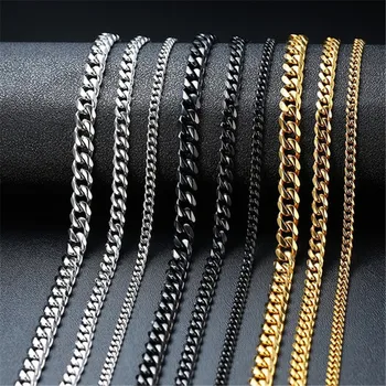 Fashion women stainless titanium steel vacuum gold plated basic punk curb link vintage ladies chain men's cuban necklace