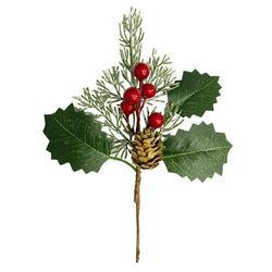 Artificial Pine Needles Red Berry Sprays Twigs Garlands Decoration Pine Cone Bell Artificial Flower Holly Branch Decor