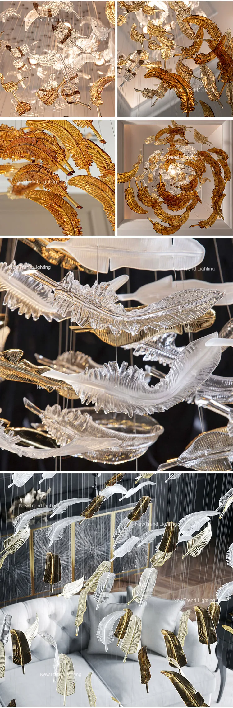 CPL-156 New Product Indoor Decoration Hotel Villa Mall Staircase Custom Large Glass LED Chandelier details