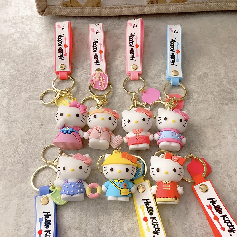 Hot sales 8 colors Custom Llaveros Cartoon 3D Cute Anime Hello kitty Cartoon Car accessories Rubber key chains