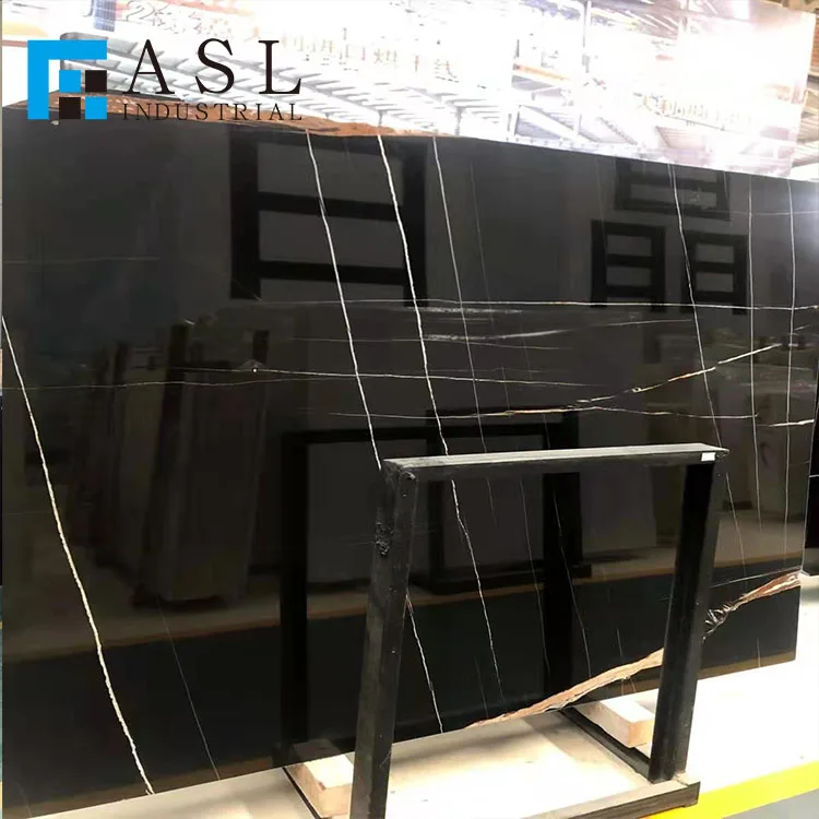 Custom natural pure black marble with gold line iran black marble vein of gold veins tunisa black gold stlaurent marble tiles