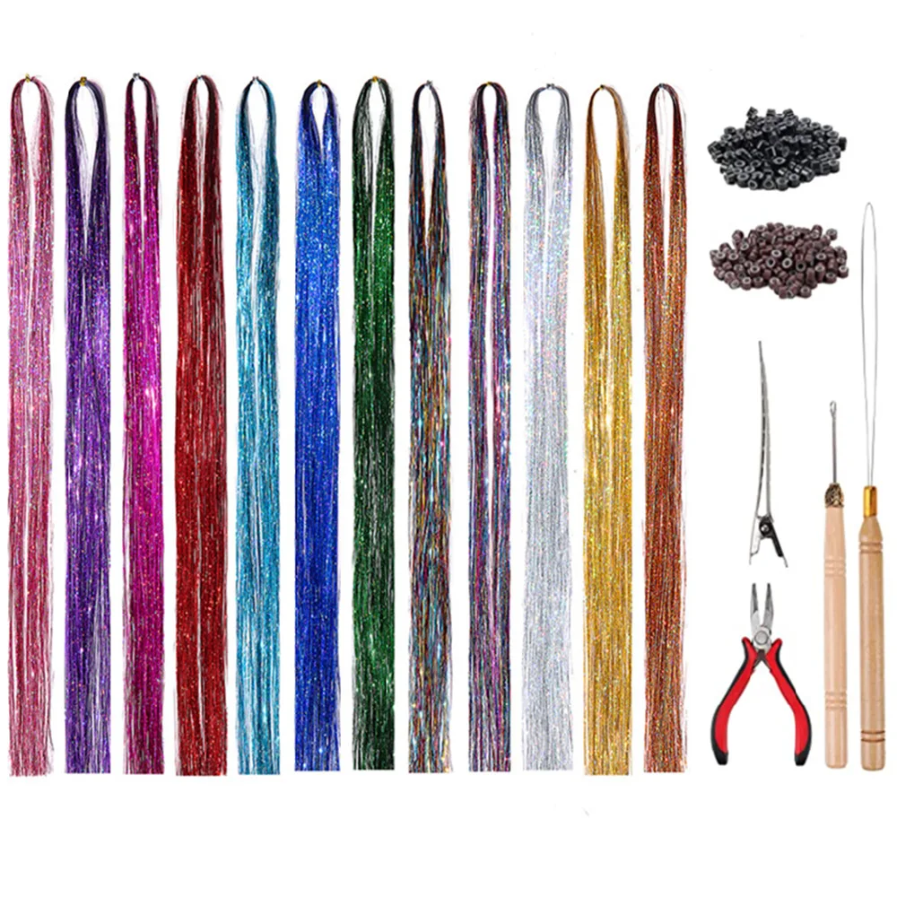 47 Inch 14 Colors 2800 Strands Hair Tinsel 200 Pcs Silicone Buckles Crochet Hook  Hair Ring Tip Mouth Clip Comb Hair Tinsel Kit - Buy Tinsel Hair,Tinsel Hair  Kit,Tinsel Hair Extensions Product