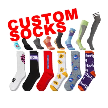 Design your own crew custom cotton print knitting OEM Socks embroidery logo customize custom made logo sports men socks