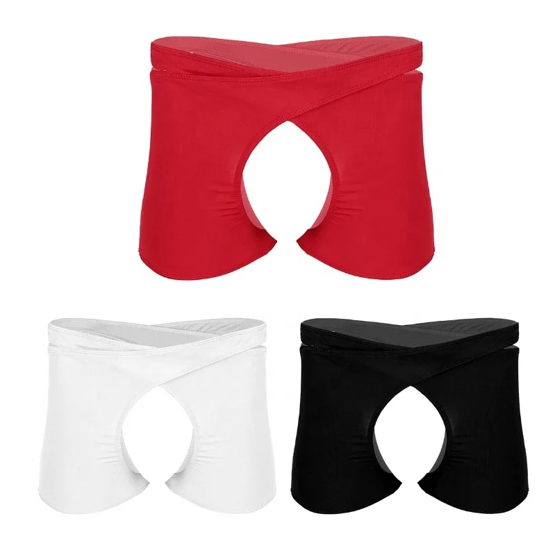 Cheap Sexy Mens Underwear Halves Open Crotch Boxer Briefs Lingerie Crotchless Underpant