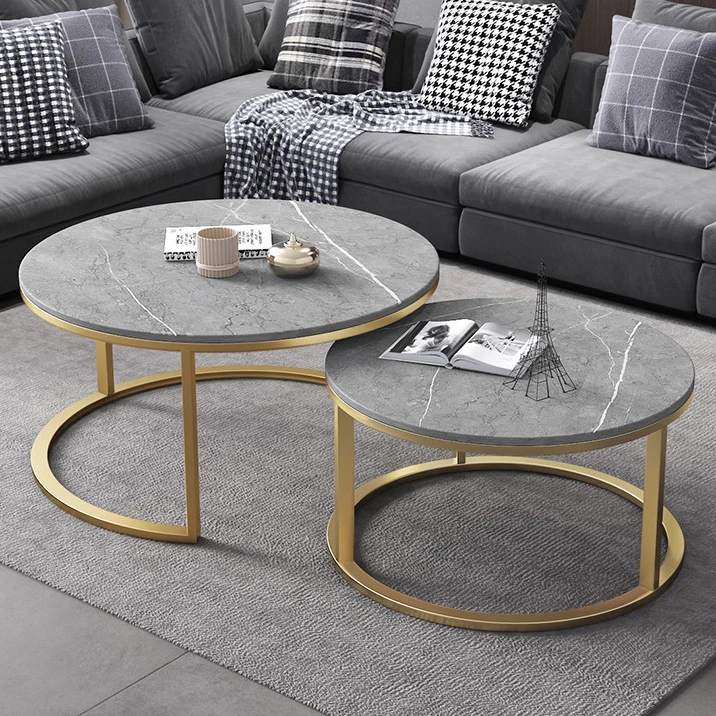 2021 Turkish design restaurant coffee shops metal leg marble white end table coffee table set