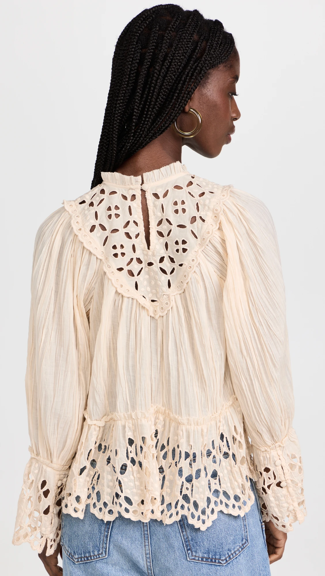 Textured stitching lace cut lace pleated shirt top