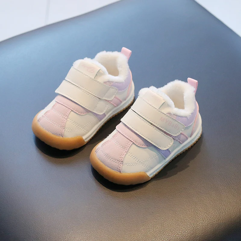 Newest Winter Walking Kids Shoes Soft Rubber Soled Sneakers Plush Fleece Toddler Baby Shoes details