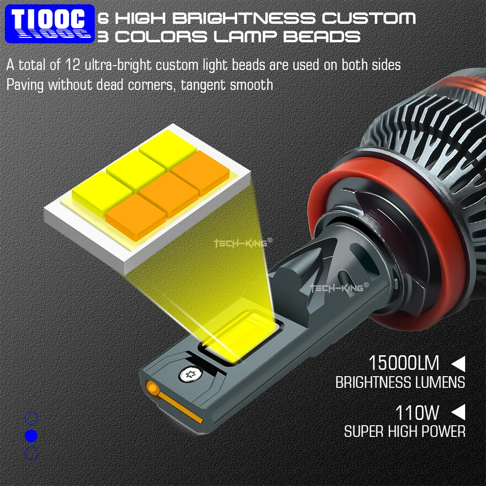 TECH-KING High Quality Auto Lights Head Lamps H1 H3 H4 H7 H11 9005 9006 9012 6000K 4300K 3000K Flash Four Mode LED Headlights