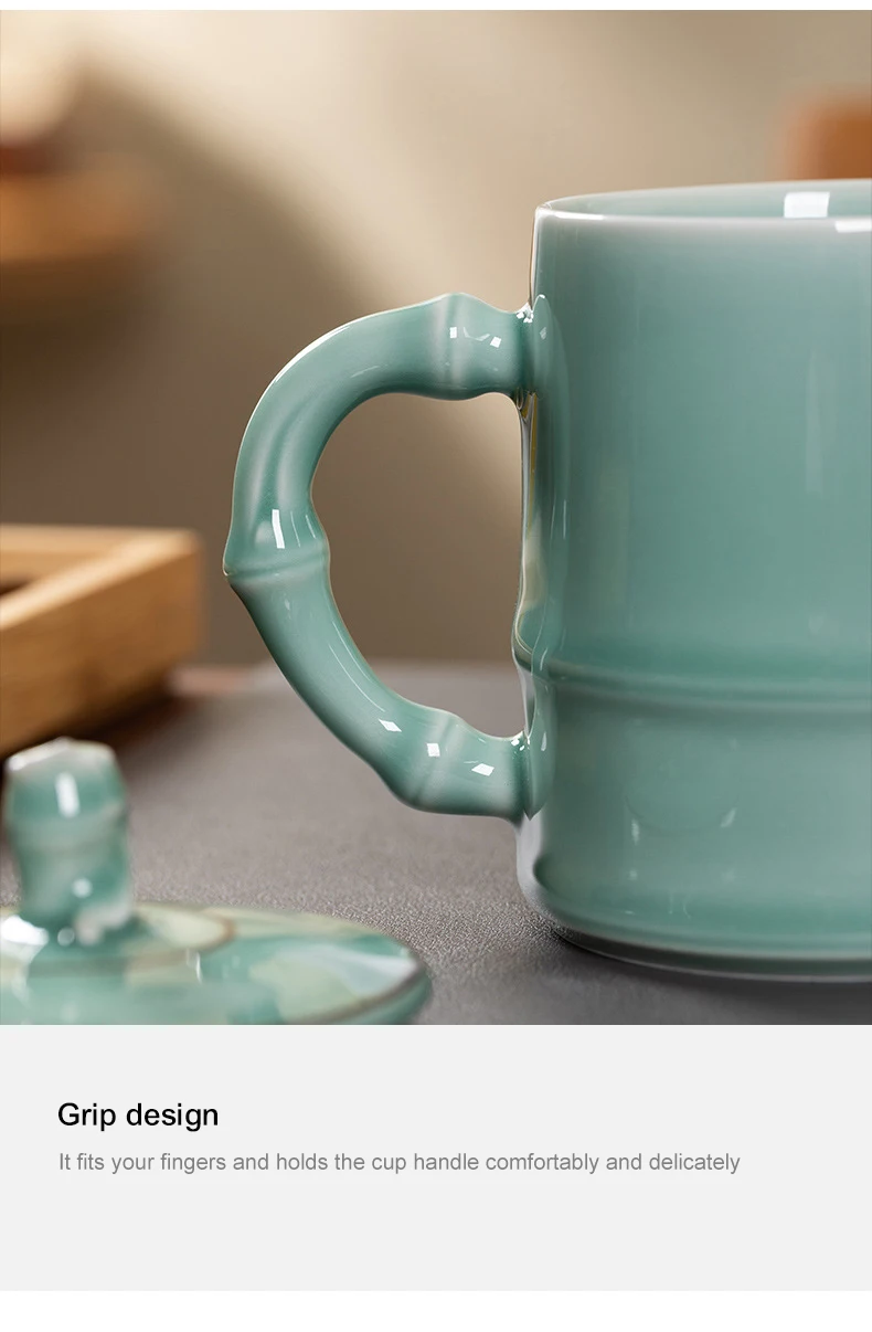 product 2025 factory wholesale longquan celadon traditional bamboo cups saucers coffee customized water drinking ceramic tea cups452-10