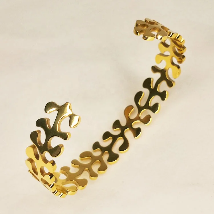 Latest High Quality 18K Gold Plated Stainless Steel Jewelry Leaf open bracelet Bohemian Bracelet B202215