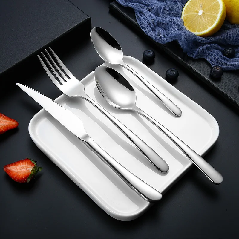 Restaurant Tableware Serving Utensils 304 Silver Knife Spoon And Fork Set Flatware Stainless Steel Cutlery