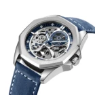 Watches Mens OEM Private Label Genuine Leather Strap Skeleton Movement Watches Luxury Brand Mens Automatic Watches