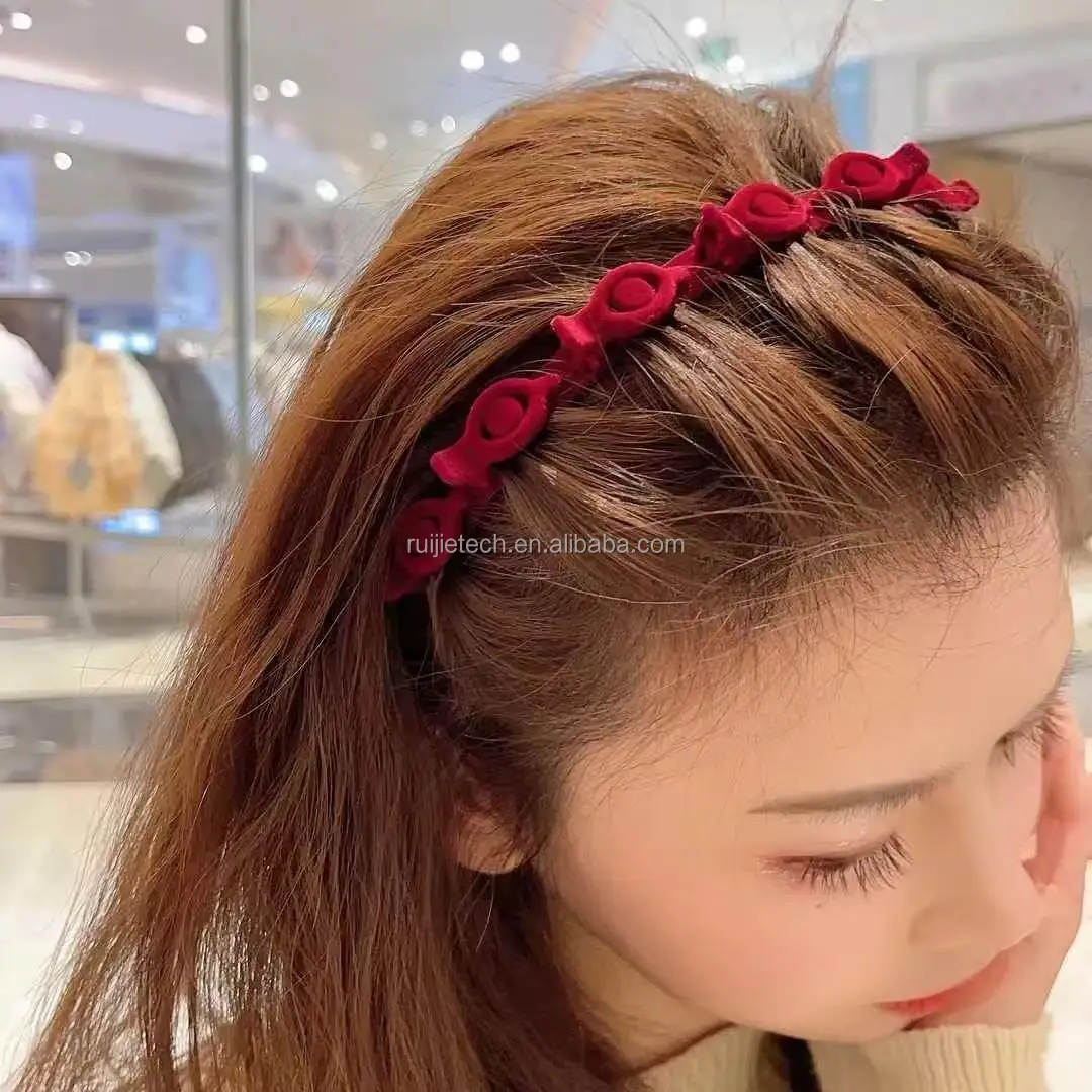 Women's Simple Non-Slip Braided Hair Accessory Red Organized Hair Hoop for Baby Department Fashionable Sweet All New