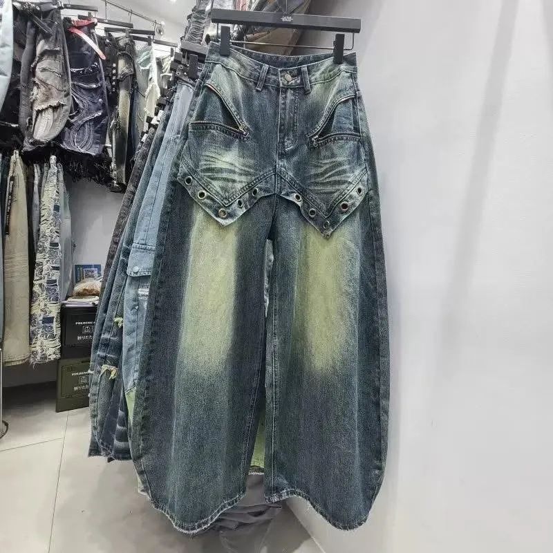 product hip ho pcustom men retro street wide leg 100 cotton eco friendly loose fit jeans distressed wash ripped whiskering patchwork-2