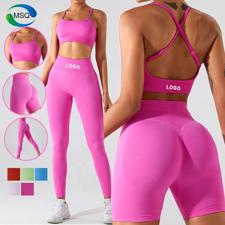 High Quality Woman Workout Shorts Set Custom Logo Sexy Cross Back Sports Bra Yoga Sets Active Wear Gym Fitness Sets For Women