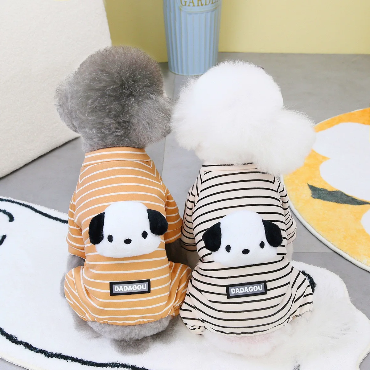 Dog Cat Stripes Pajamas Jumpsuit For Small Dogs Bichon Winter Pet Clothes Panda Cute Sweet Warm Two Legs Puppy Clothing