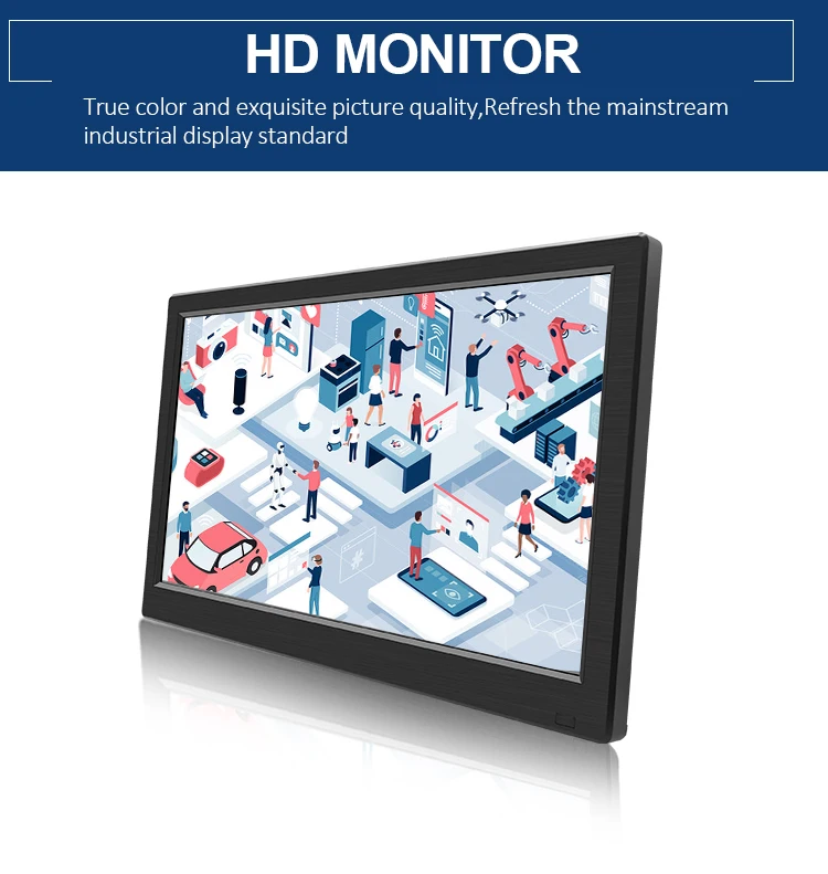 11.6 Inch Widescreen IPS HD LED Backlit Desktop Monitor USB Input with Plastic Case for Industrial Equipment VGA Input