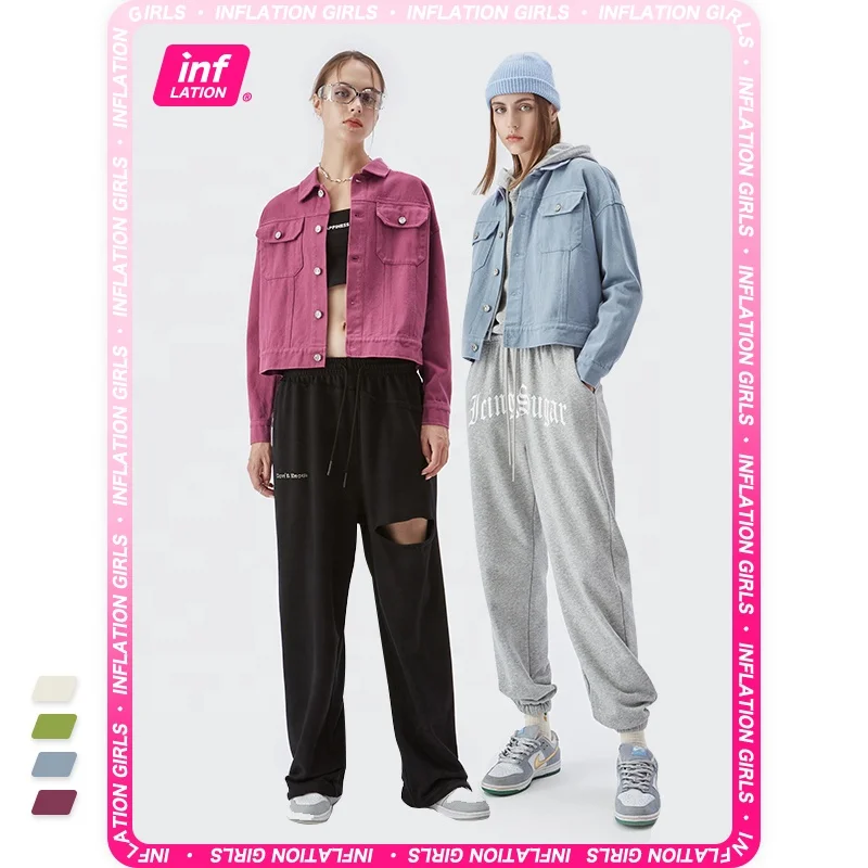 Wholesale Women Pink Outwear Jacket Loose Fit Streetwear Blank Jeans Jacket