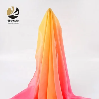 100D eco-friendly high quality fancy orange to pink gradient chiffon fabric composition for dress