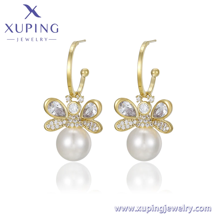 YMearring-720 xuping jewelry Royal Elegant Animal Bee Diamond Pearl 14k Gold Plated Women's Christmas Earrings