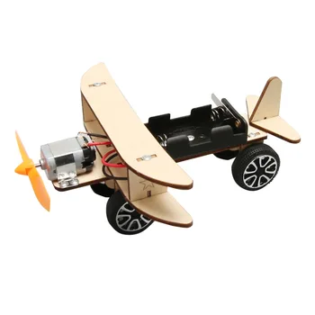 Diy Wooden Biplane Glider Handmade Materials Educational Stem Kit Wood Electric Taxiing Aircraft Toy for Kids