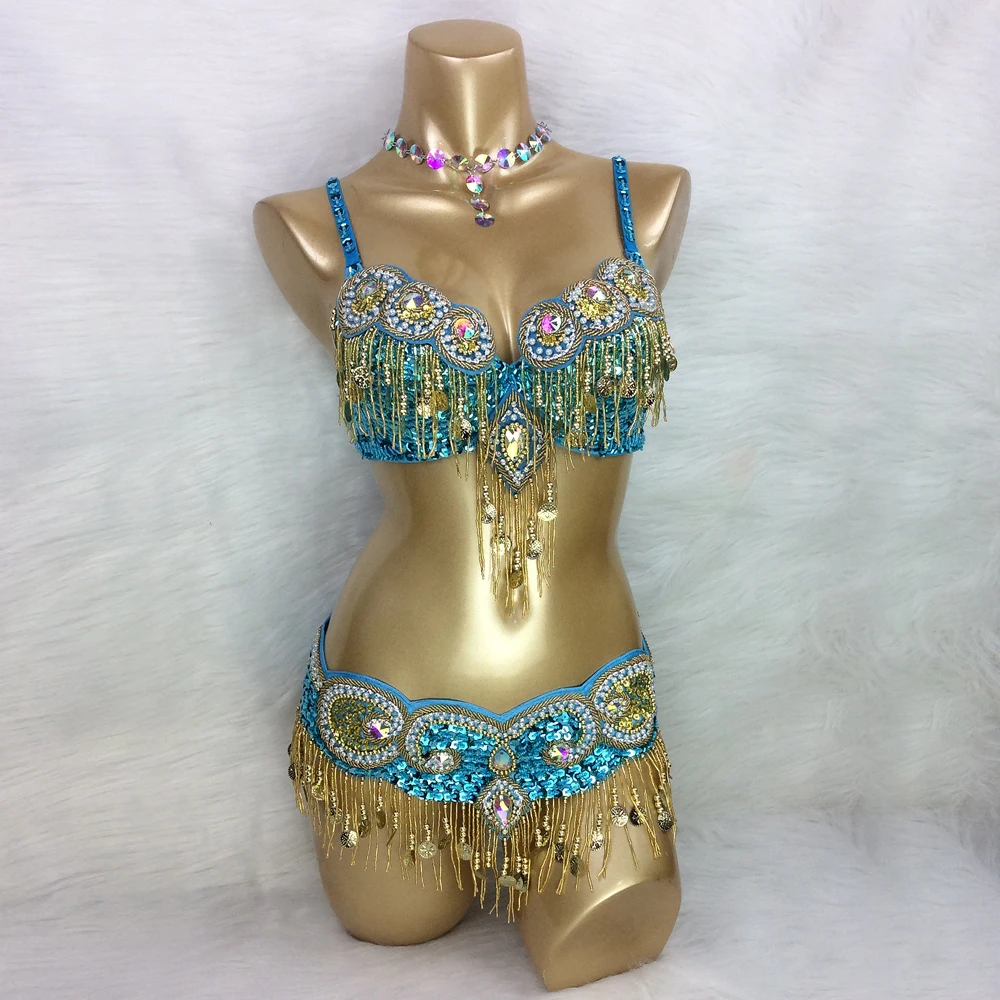 Hot Design Handmade Beaded Belly Dance Costume Wear Bar Belt 3piece