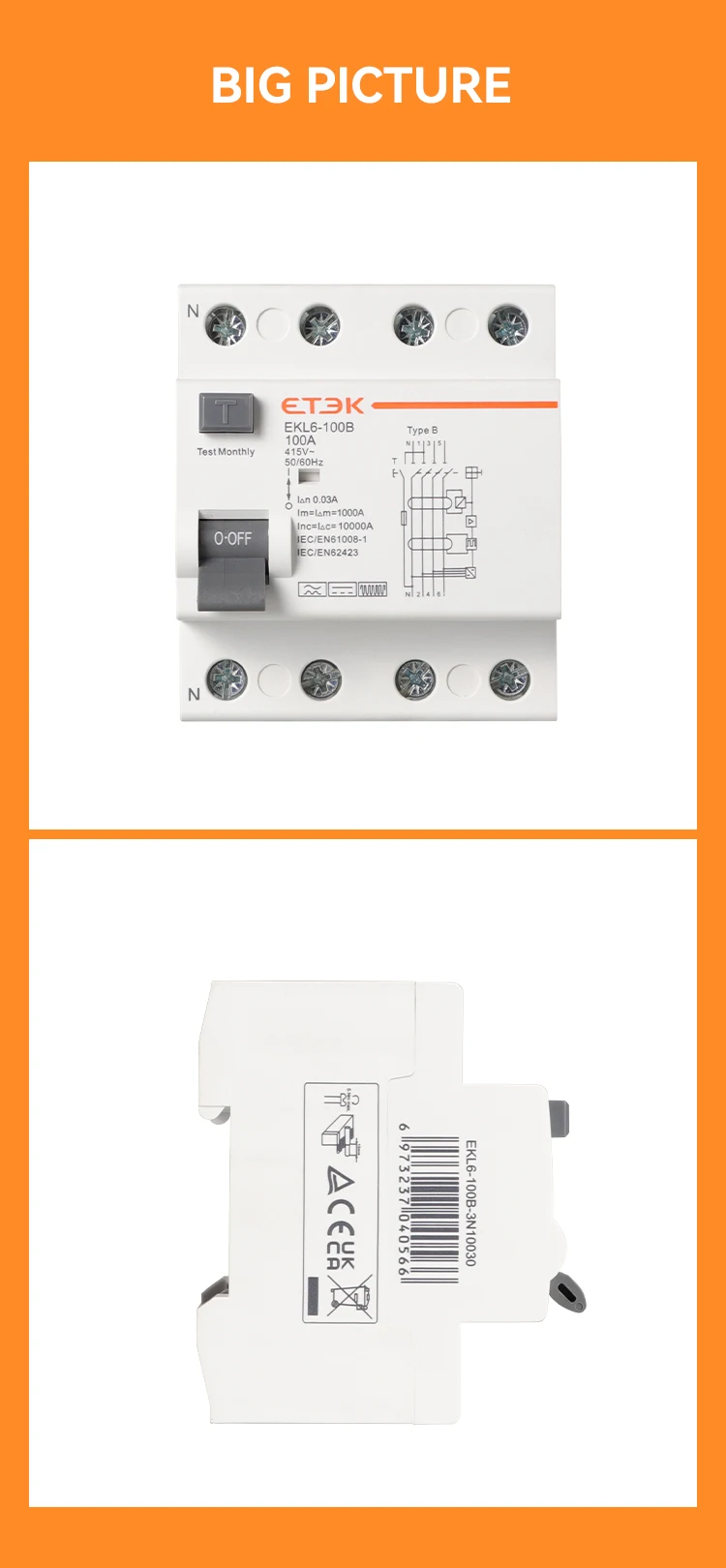 Etek Ekl6 100b Rcd Ev Charger Tuv Ce Approved 10ka 3p N 40a 30ma Type B