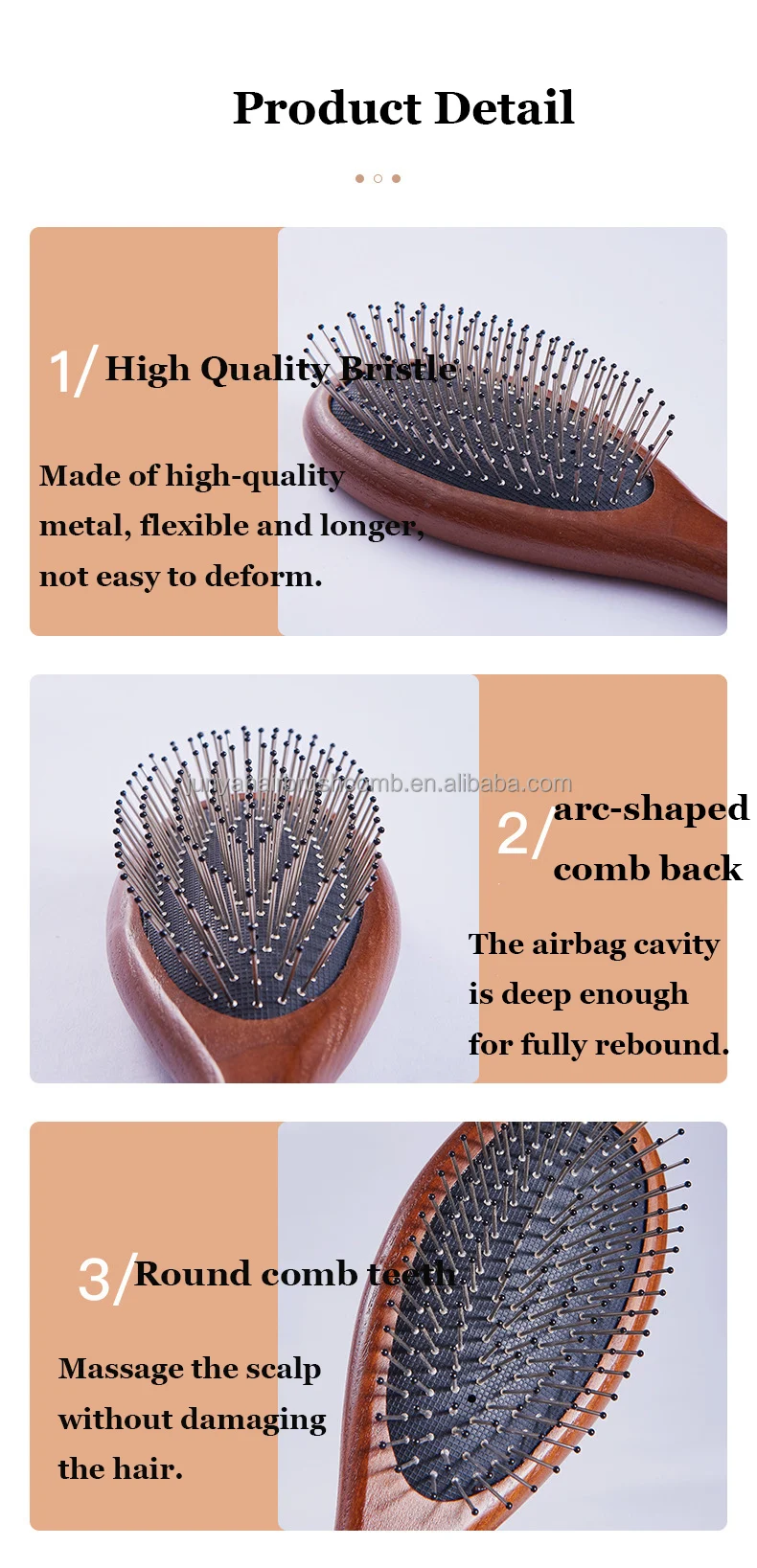 oem wooden hairbrush fashion metal bristle