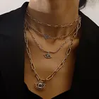 Gold Necklace Vintage Multi Layered Bamboo Diamond Gold Devil's Eye Pendant Necklace