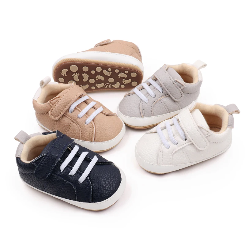 Fashion Trend Casual Solid Color PU Leather Baby Cute Rubber Soled Non-slip Toddler Shoes manufacture