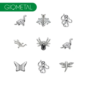 New Giometal ASTM F136 Titanium Crystal CZ Threadless mirror high polish g23 Piercing Animals Helix Body Jewelry  Top End