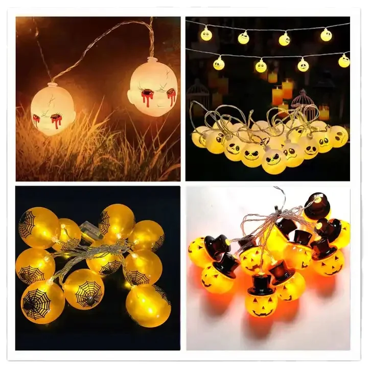 Custom  Halloween Day Party Decoration Led Skeleton Ghost Pumpkin Led Lamp Garland Lantern String Lights For Halloween