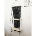 Decoration Amazon Home Decoration 2 Layers Pink Wood Slab Black Macrame Shelf