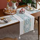 Linen Table Woven Jacquard Cotton Jute Linen Macrame Luxury Table Cloth Runner