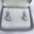 Model Pearl Hot 8mm Fashion Round White Shape Diamond Earrings New Model Chain Earrings Pearl