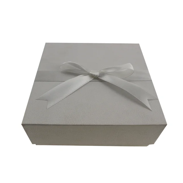 white packaging cardboard base and lid gift box with ribbon