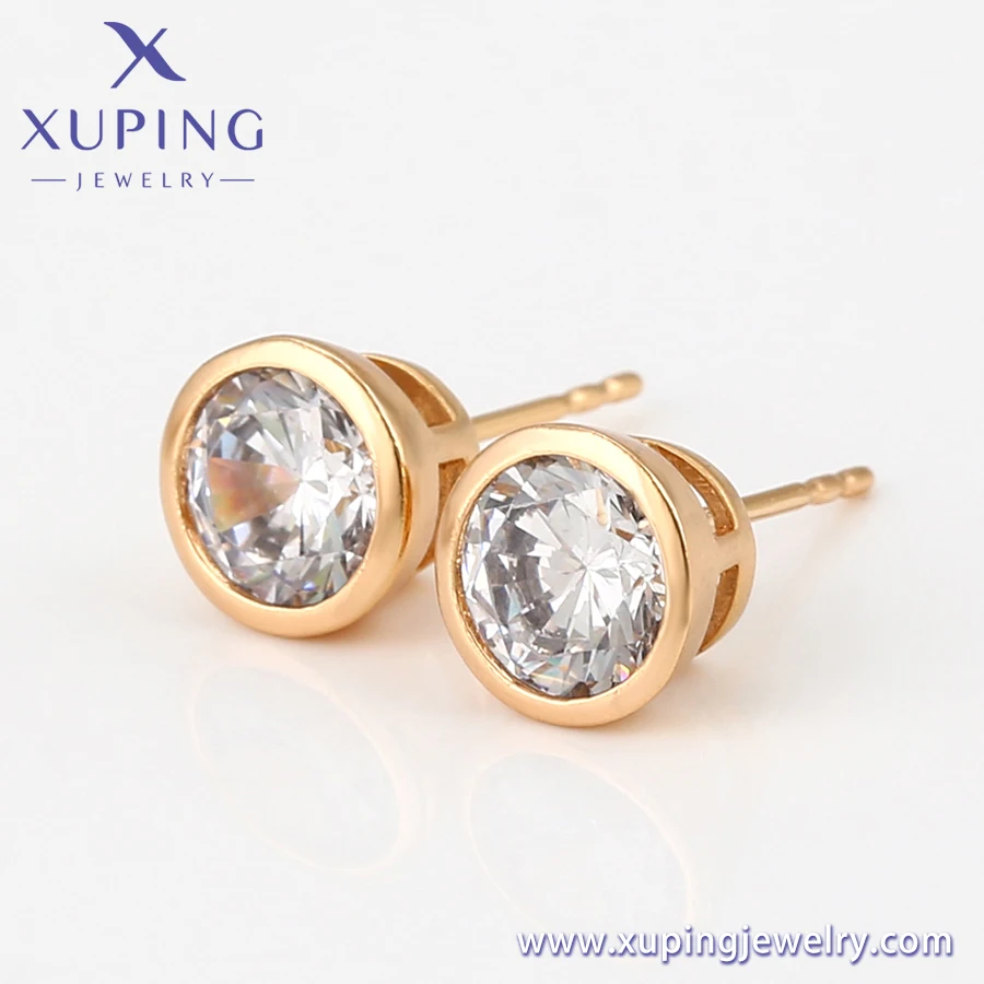 A00605794 Xuping Fashionable 18k Gold Plated Round Stud CZ Earrings for Women