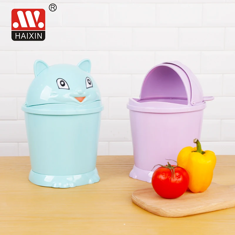 Haixing Hot Sale Plastic Cute Garbage bin with Cat Shaped Lid Dustbin Small Desk Waste Bin