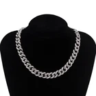 Silver Chain Hip Hop 13mm Silver Plated Iced Out Cuban Link Chain Necklace Jewelry