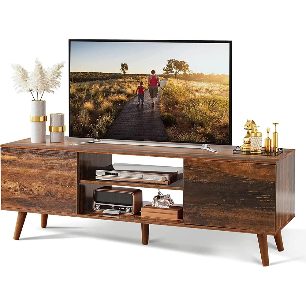 Mid Century Modern TV Stand for 55-60 Inch TVs Entertainment Center with Storage Wooden Living Room Furniture for Hotels manufacture