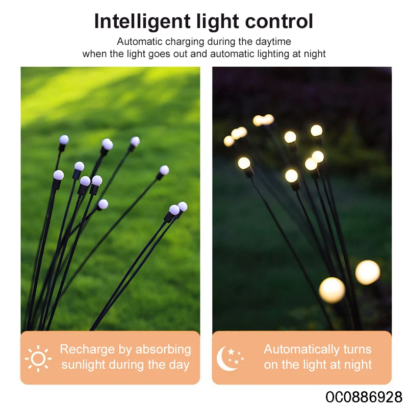 64cm garden solar power lawn 10 led firefly colorful decorative lamp outdoor
