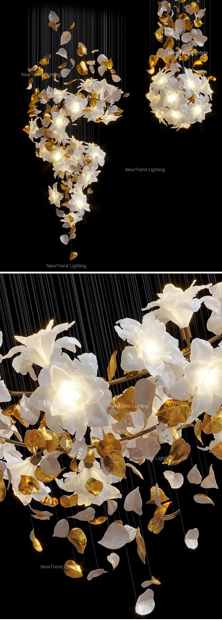 CPL-184 New Product Indoor Decoration Light Villa Staircase Wedding Custom Flower LED Chandelier manufacture
