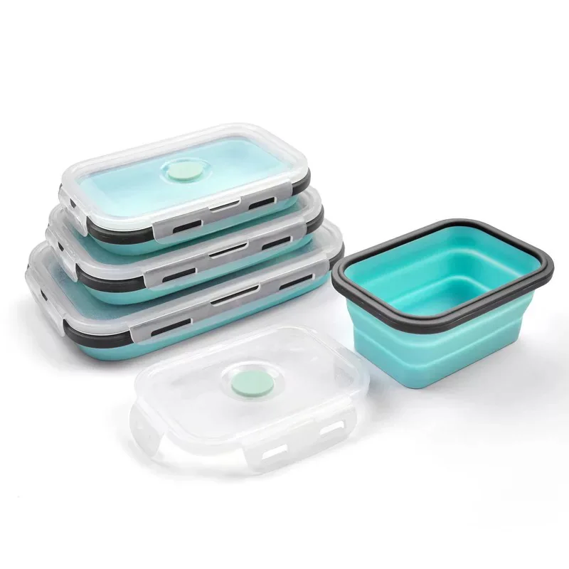 H178 Portable Dinnerware Multi Function Leakproof Collapsible Food box Solid Colour Silicone Foldable Lunch Container