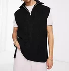 Down Vest Custom Men Hip Hop Knit Sweater Male Turn Down Collar Vest Oversized Wholesale Zipper Vest Pullover Sweater