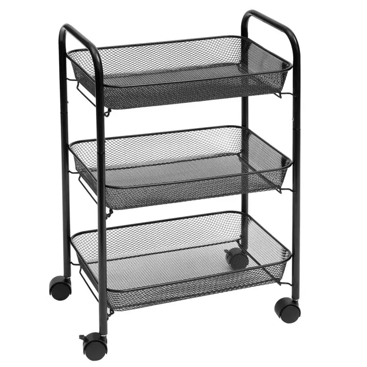 Wholesale Custom Kitchen Cart Rolling Metal Utility Cart Serving Bar Trolley on Wheels with Basket for Organizer Storage Trolley