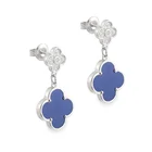 Silver Earrings Wholesale Classic 4 Leaf Clover Design Blue Ceramic 925 Silver Earrings For Women
