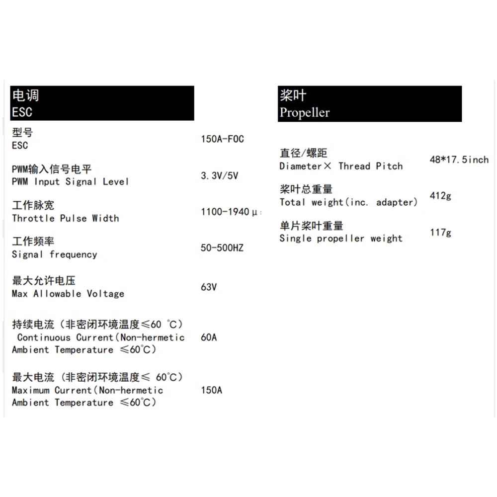 2023 HOT SALE H11M coaxial power motor maximum pull 57kg propeller 48 inch carbon fiber 150A FOC ESC manufacture